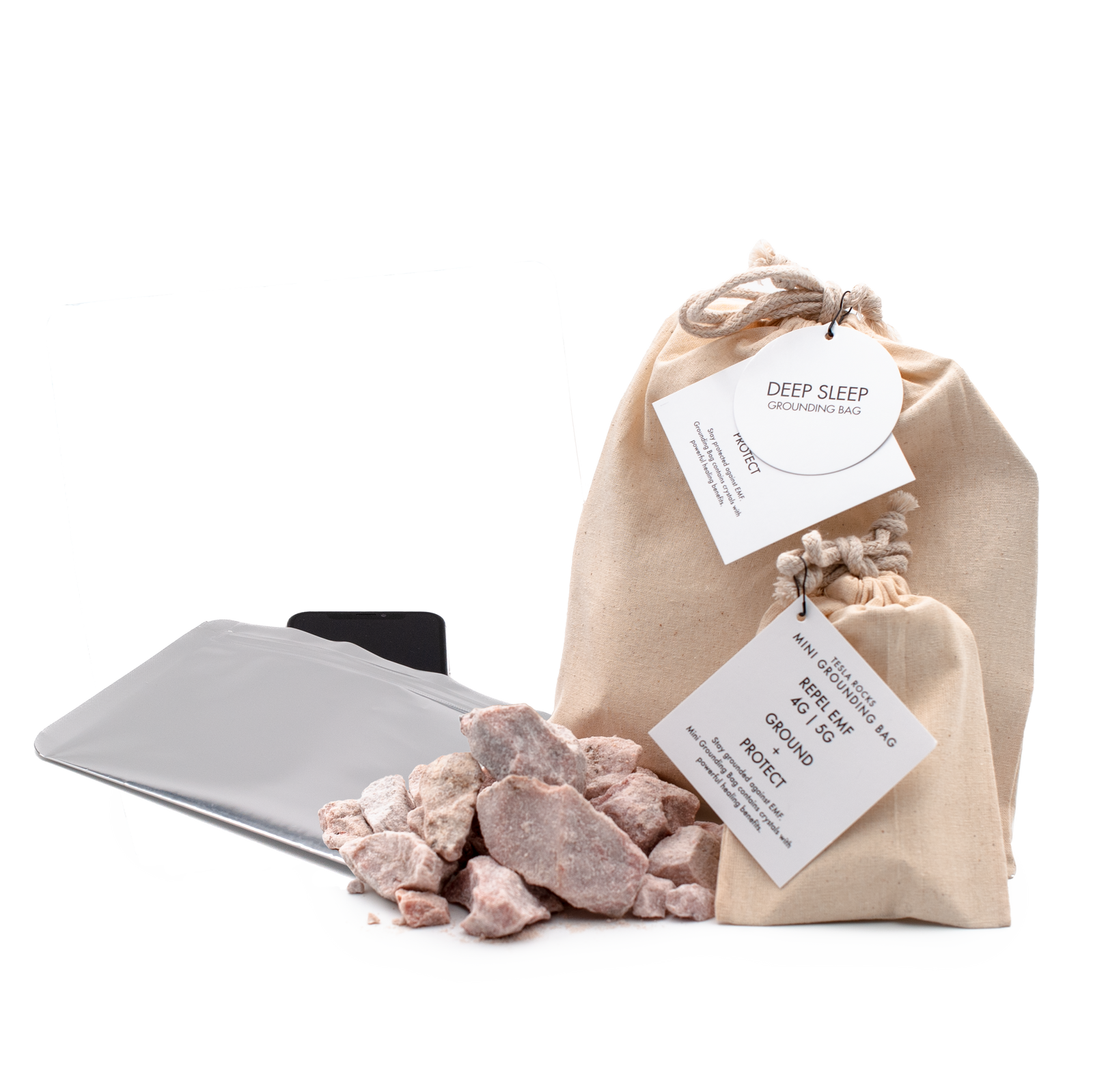 1 Grounding Bag, 1 Mini Grounding Bag & 1 Mobile Faraday Bag