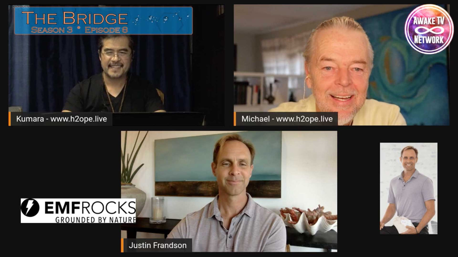 Justin Frandson on The Bridge Podcast with Awake TV Network discussing how EMF affects water structure, dehydration, and environmental impact