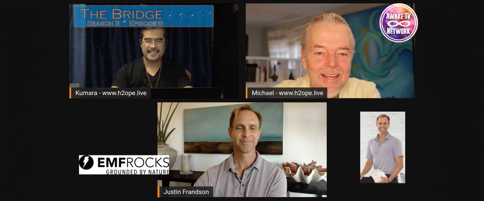 Four-person video interview screenshot from The Bridge Podcast.