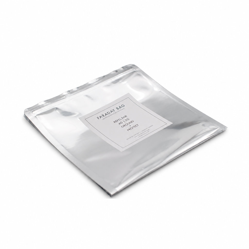 EMF Rocks military-grade Faraday Bag 1-pack shown from the same angled perspective as the original stack, on a white background